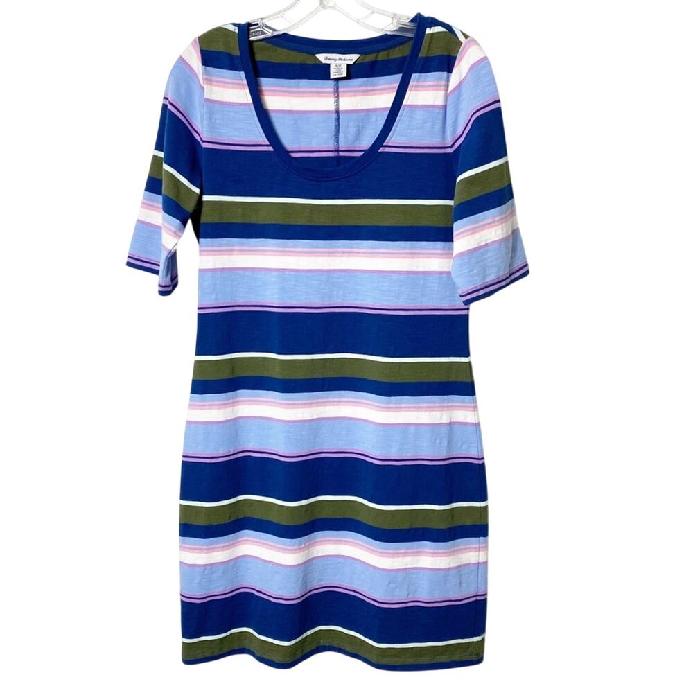 Tommy Bahama Multicolor Blue Striped Women Mini Cotton Dress Size Small